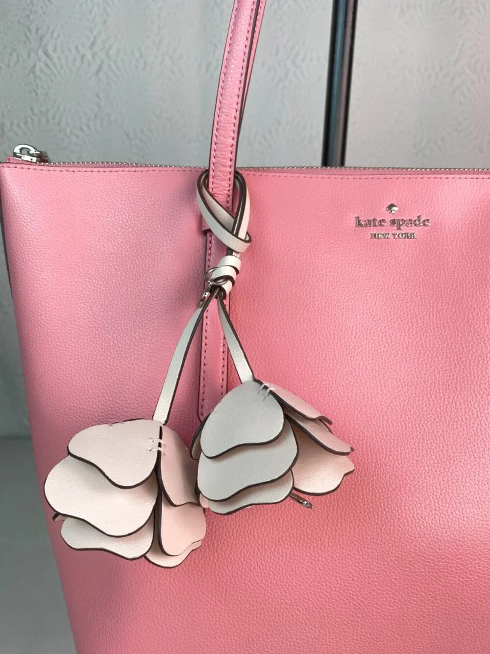 Kate Spade All Day Tote Grapefruit Pink Leather NWT + Flower Charm 🌸 Shelby